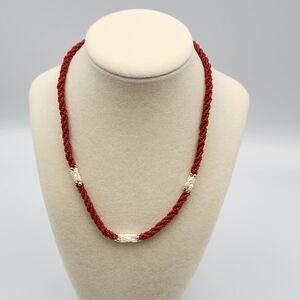Elegant Red & Gold Beaded and Fresh Water Pearls Necklace